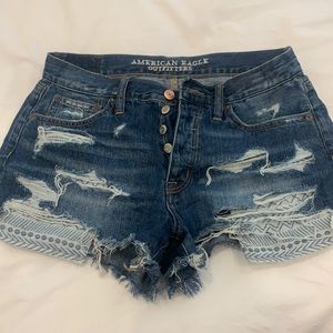 American eagle button up hi rise distressed shorts